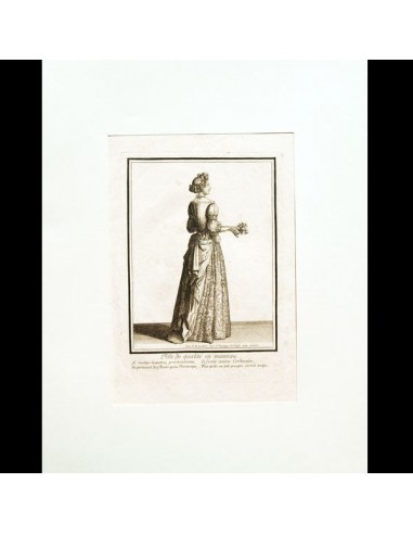 Fille de qualité en manteau, gravure de Bonnart (circa 1680-1690) de votre