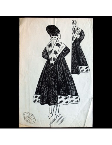 Jenny - Glanys, dessin d'un manteau, 14 rue Monceau, Paris (1916) JUSQU'A -70%! 