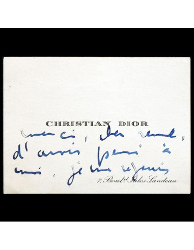 Carte de visite manuscrite de Christian Dior, à son adresse personnelle 7 boulevard Sandeau à Paris des créatures d'habitude