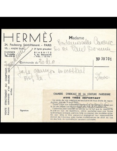 Hermès - Facture de la maison Hermes, circa 1930 store