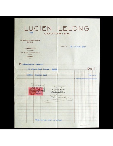 Facture de la maison Lucien Lelong (1937) Economisez 