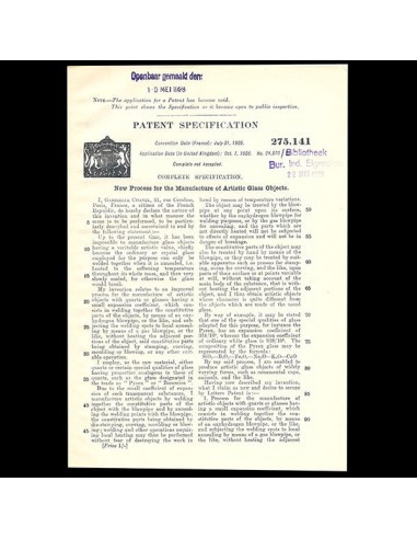 New Process for the Manufacture of Artistic Glass, brevet déposé par Gabrielle Chanel (1926) livraison gratuite