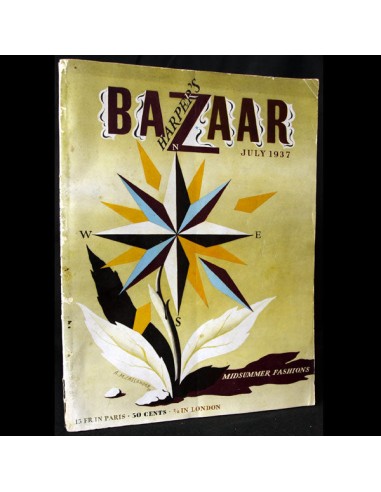 Harper's Bazaar (1937, juillet), couverture de Cassandre Les magasins à Paris